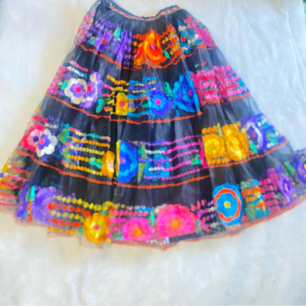 Womens/Girls Colorful Floral Embroidered Mexican Folkloric Traditional Skirt